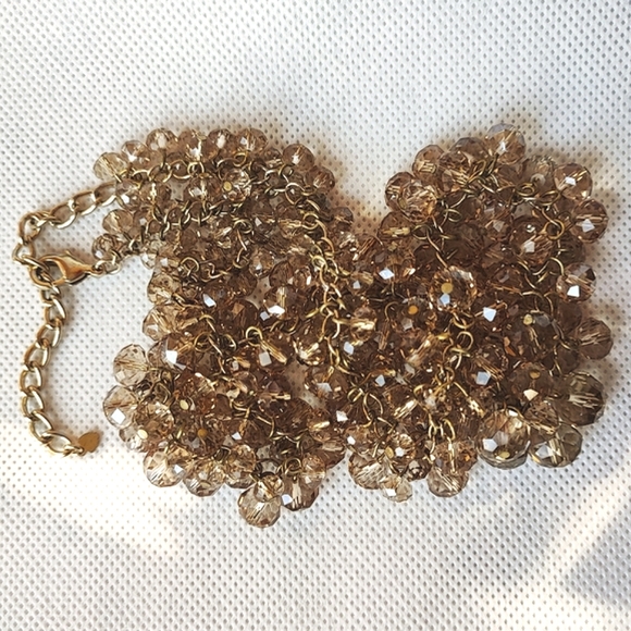 Faceted Glass Crystal Honey Color Gold Tone Cha Cha Necklace - Picture 3 of 6